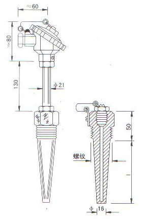 低(dī)溫低(dī)壓熱(rè)電(diàn)偶（熱(rè)電(diàn)阻）産品結構圖