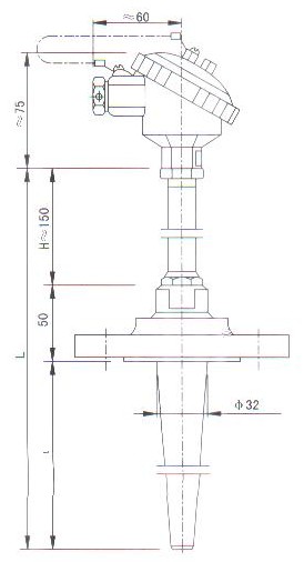 錐形管法蘭連接熱(rè)電(diàn)偶（熱(rè)電(diàn)阻）産品結構圖
